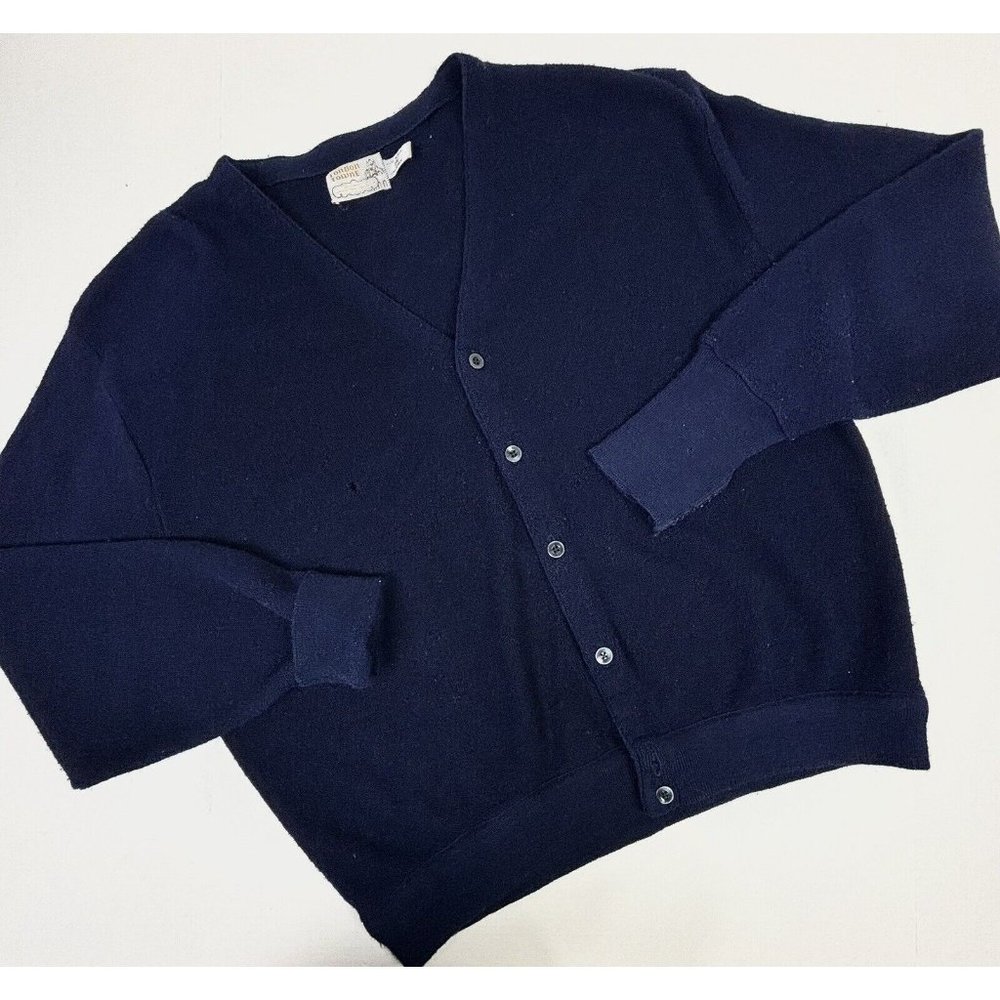 VTG Towne London Fog Knit Cardigan Sweater 2X Navy Grandpa USA‎ Cobain Authentic